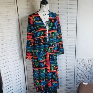 LulaRoe Sarah Multicolor Geometric Long  Cardigan Size M New